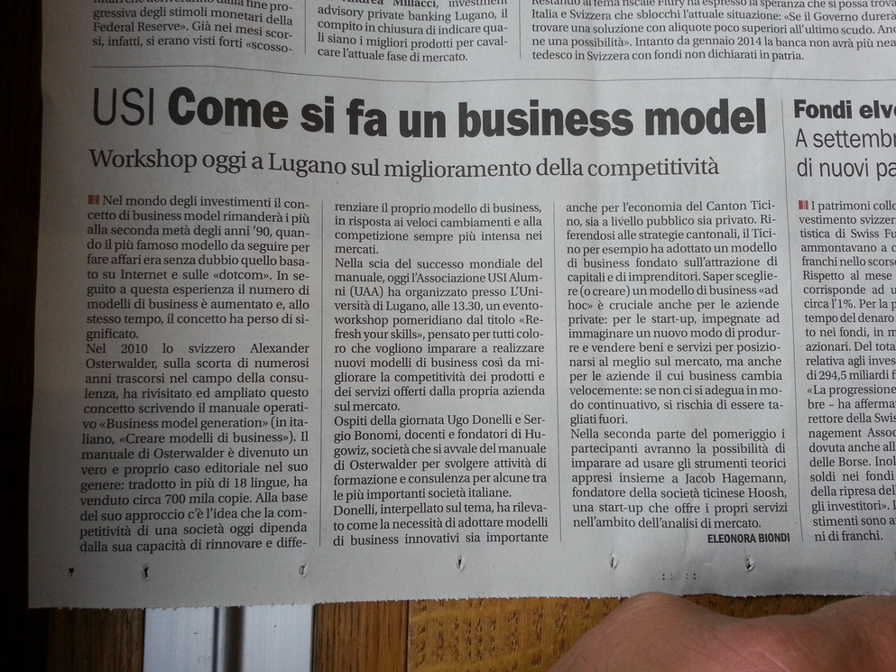 Fotografia dell articolo del Corriere del Ticino che parla dell'evento.