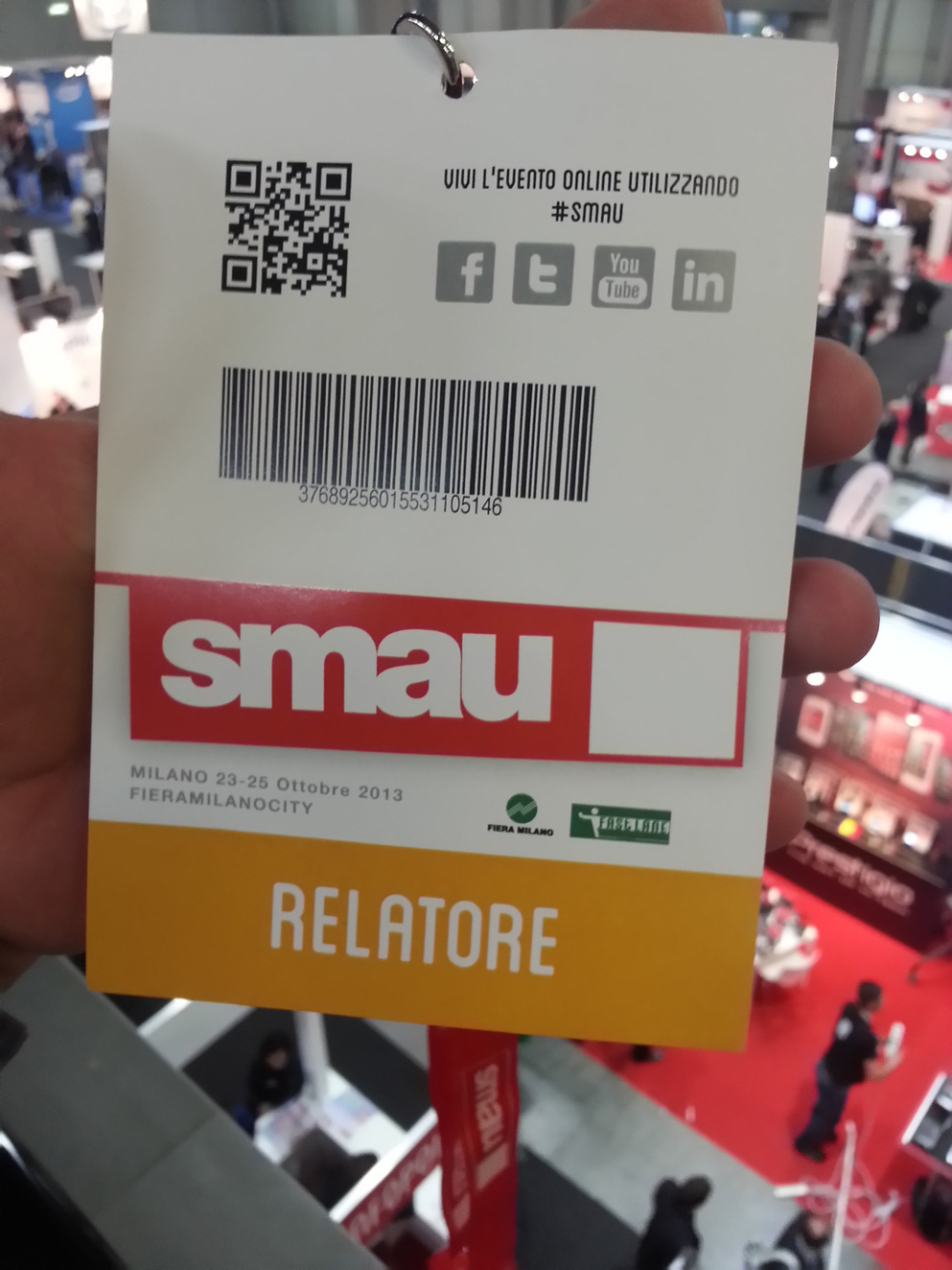 Foto del pass per i relatori allo SMAU 2013